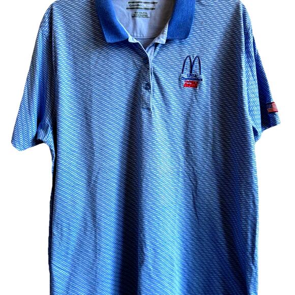 Cutter & Buck Mens XXL McDonalds Logo Polo Shirt Blue Striped LPGA Preppy VTG - Picture 1 of 9